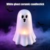 Modern Ceramic Craft Hollow Ghost Night Light, Cute Halloween LED Glow Table Lamp Lamp, White Ceramics Figurine for Holiday Party Decoration Light
