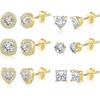 Hypoallergenic Silver Stud Earrings for Women Cubic Zirconia Halo Round Heart Square Diamond Large Silver Stud Set Earring