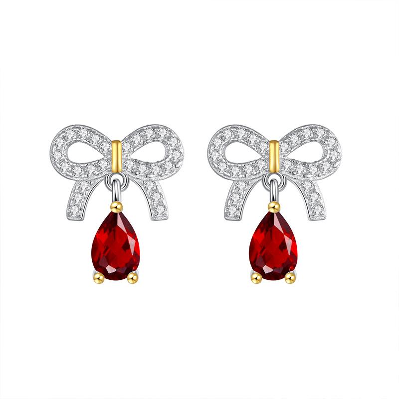 

S925 sterling silver sweet cool wind natural crystal stone smart stud earrings bow simple temperament love earrings earrings women s jewelry gift 925 silver