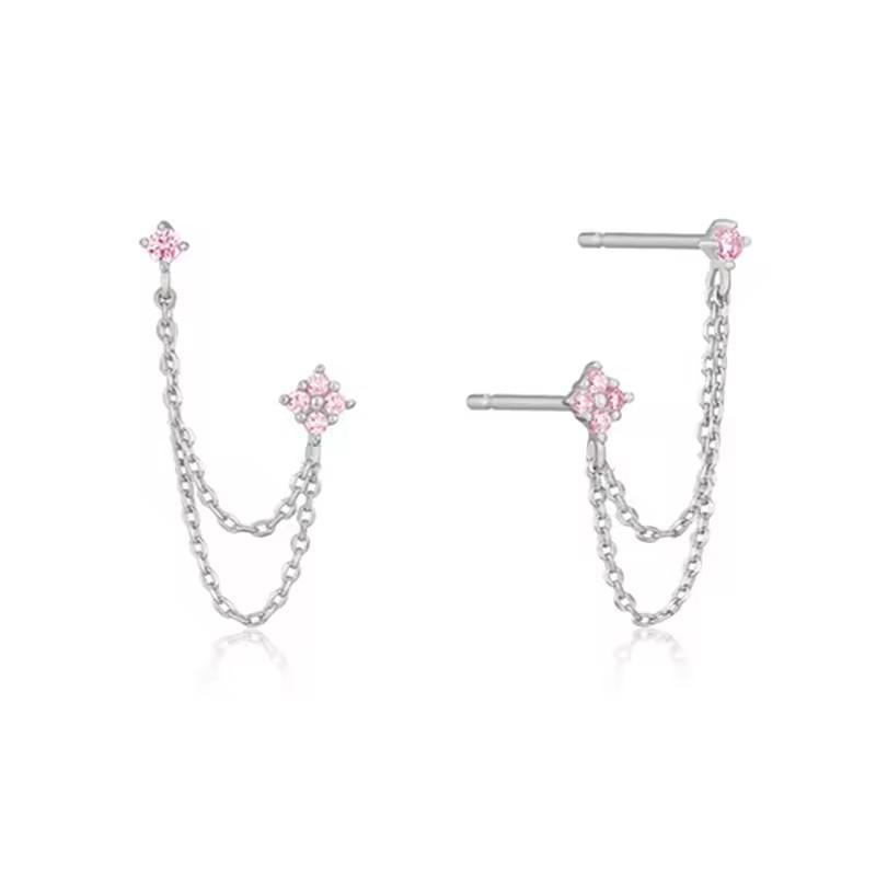 Arrival Double Ear Studs Tassel Chains Hanging Earrings for Women Ear Piercing 3 Metal CZ Jewelry