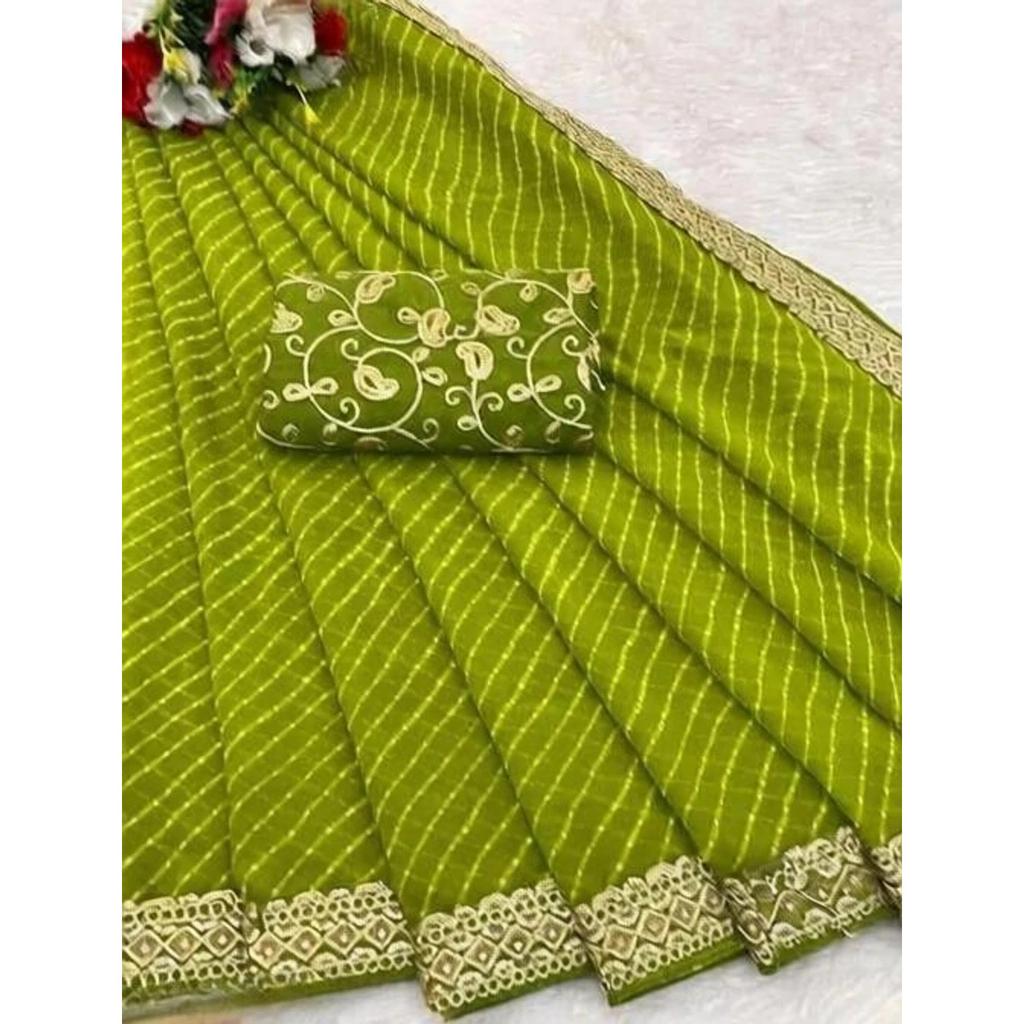 Beautiful Lahriya Printed Georgette Saree Indian Sari with Unstitched Blouse
