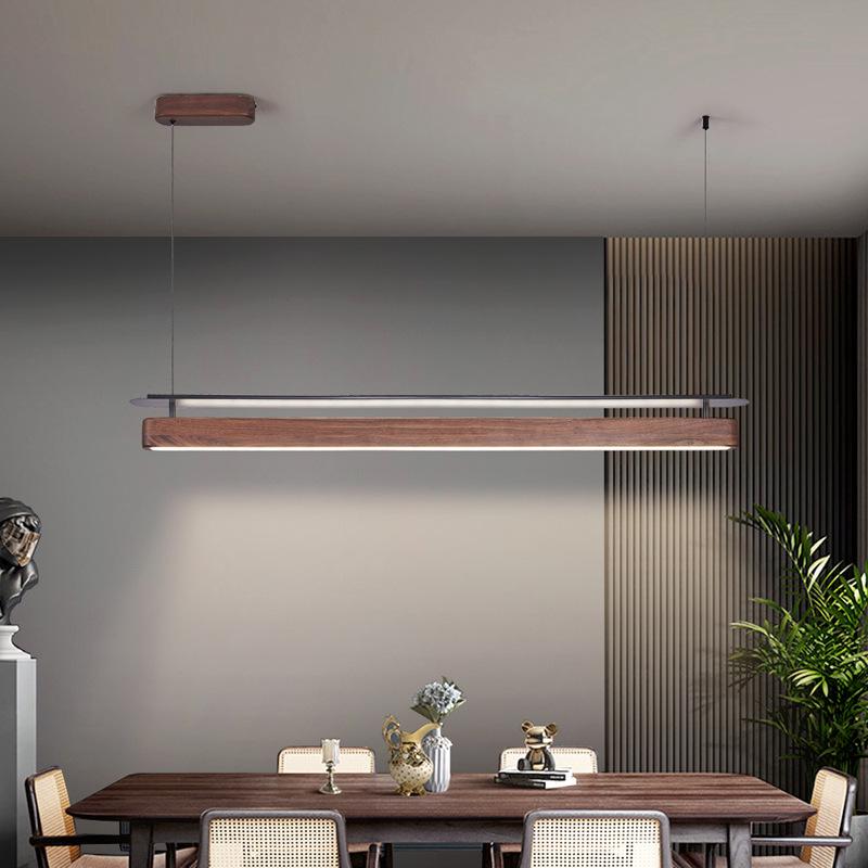 Minimalist North American Black Walnut Chandelier: Zen-Inspired Long Strip Lamp for Restaurants and Bars