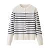 New, spring loose and thin striped crew-neck knitted cardigan