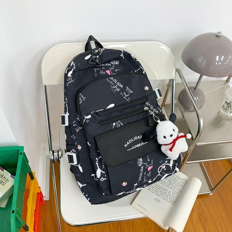 Schoolbag Japanese Cute Printed Puppy Girl Versatile Couple Backpack Junior High School Large Capacity Multi Layer Backpack for Women