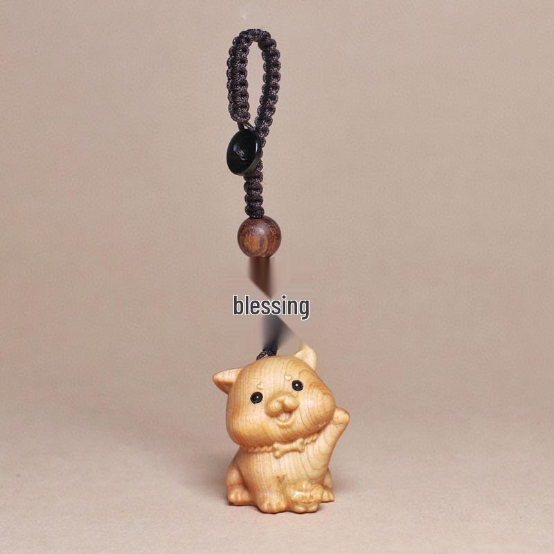Cliff Cypress Zodiac Keychain Wood Carving Pendant Charm