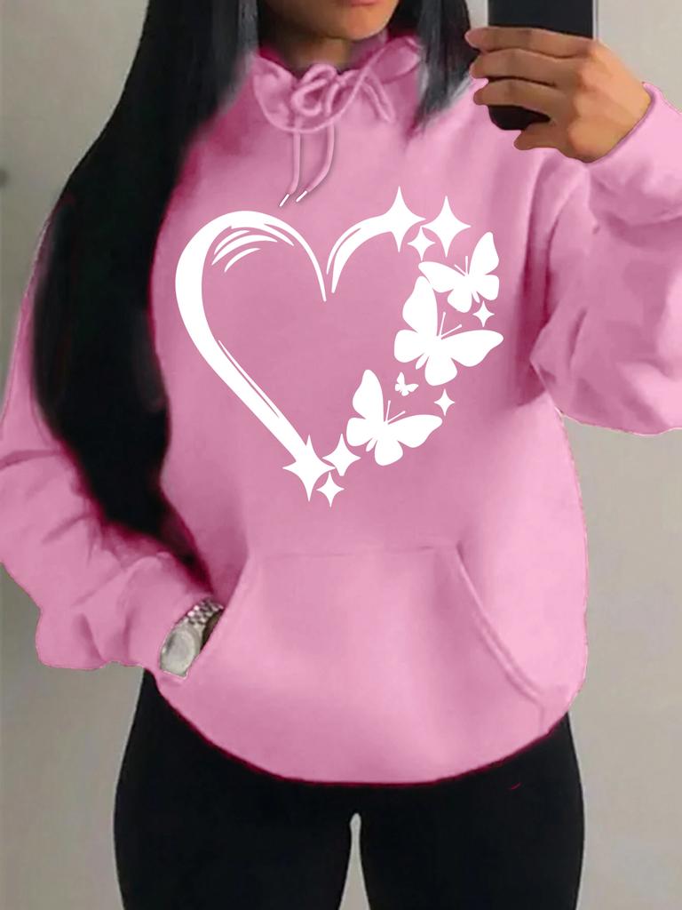 Combination Of Love And Butterfly  Pattern Hoody Women Hip Hop Street Hoodies Trendy Pocket Clothes Vintage Multicolor Hoodie