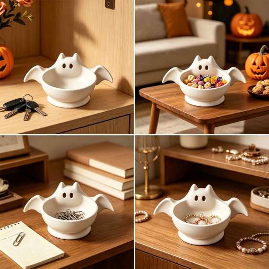 Decorative Snack Tray Halloween Bat Shaped Storage Bowl, Cute Candy Tray, Spooky Home Festive Table Centerpiece Tabletop Ornament, Multifunctional