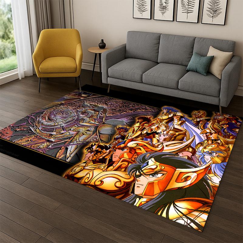 Retro Saint Seiya Anime Cartoon Carpet Rug for Playroom Bedroom Living Room Sofa Home Decor,kid Area Rug Non-slip Floor Mat
