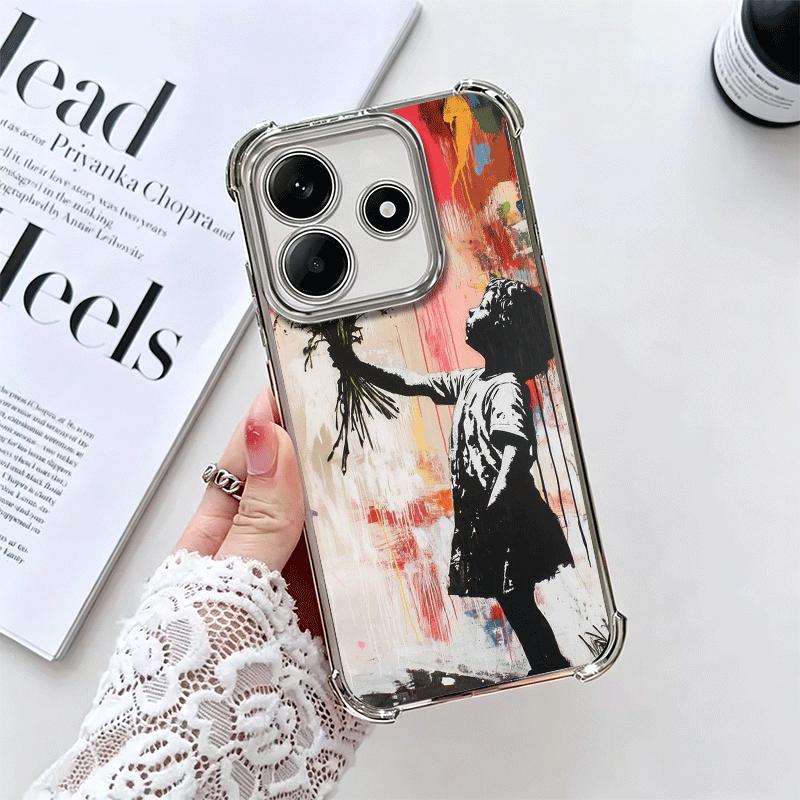 B-Banksy Art Graffiti Artist Plating Phone Case For Xiaomi Redmi Note 14 15 Pro Plus 13 12 11 11S 11T 10 9S 9 5G Anti-Fall Airab