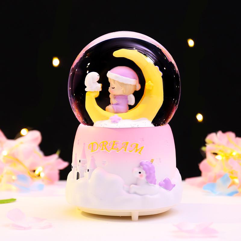 Iridescent Castle Snowfall Crystal Ball Music Box for Kids - Dreamy Fairy Tale Carriage.