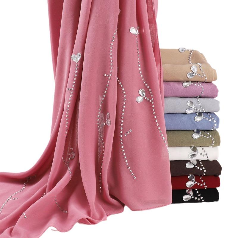 Pearl Chiffon Long Scarf With Rhinestone For African Women