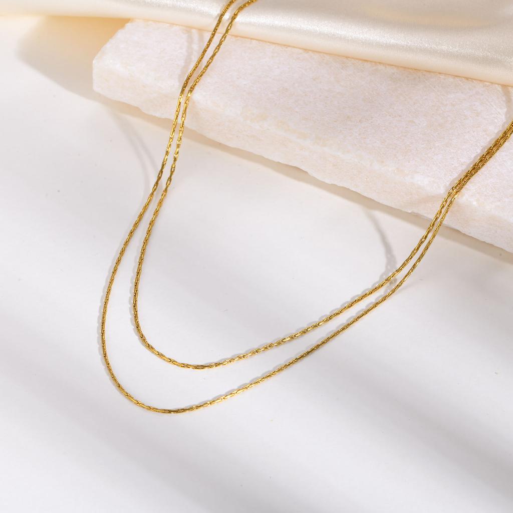 Double-layered Chain Necklace Stainless Steel for Women Simple Everyday Jewelry
