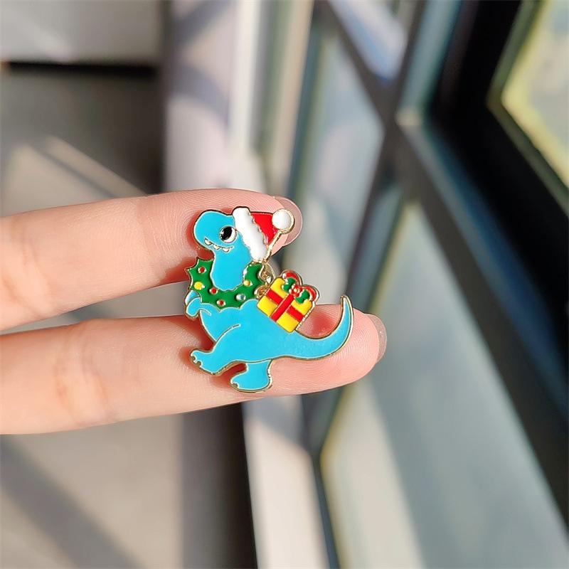 Broșă cu insignă din desene animate din seria de Crăciun cu design creativ, dinozaur, dragon zburător, insignă drăguță de elan