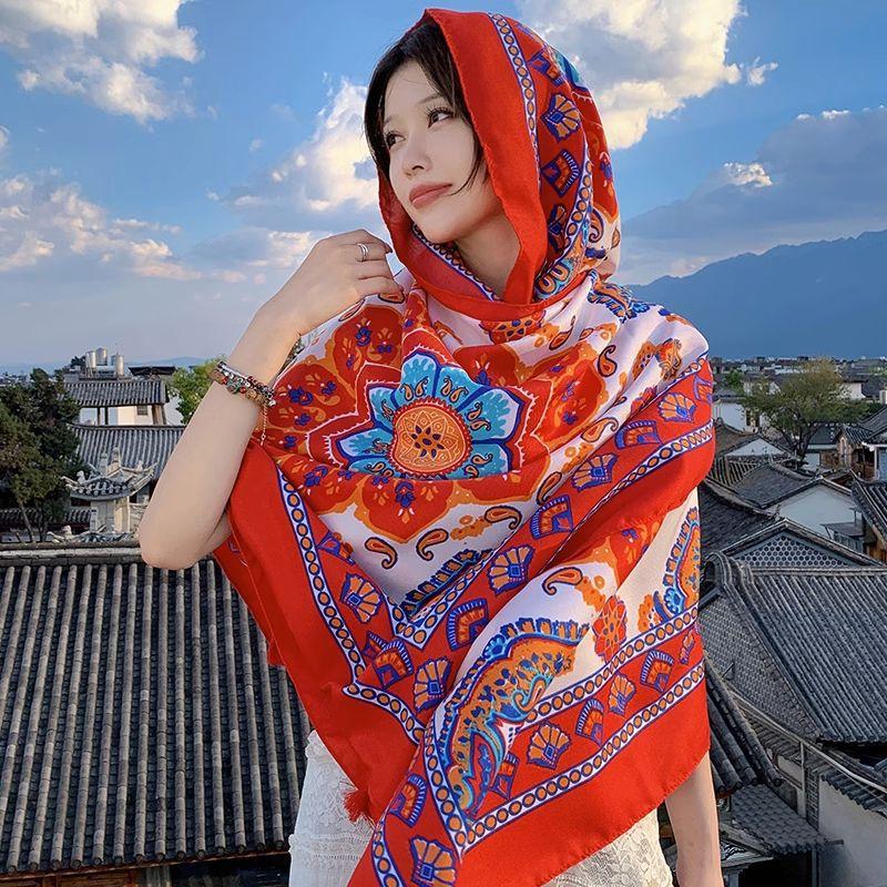 Шарф женский зимние теплые шарфы винтажный богемный этнический стиль шаль накидка пляжное — фото 24