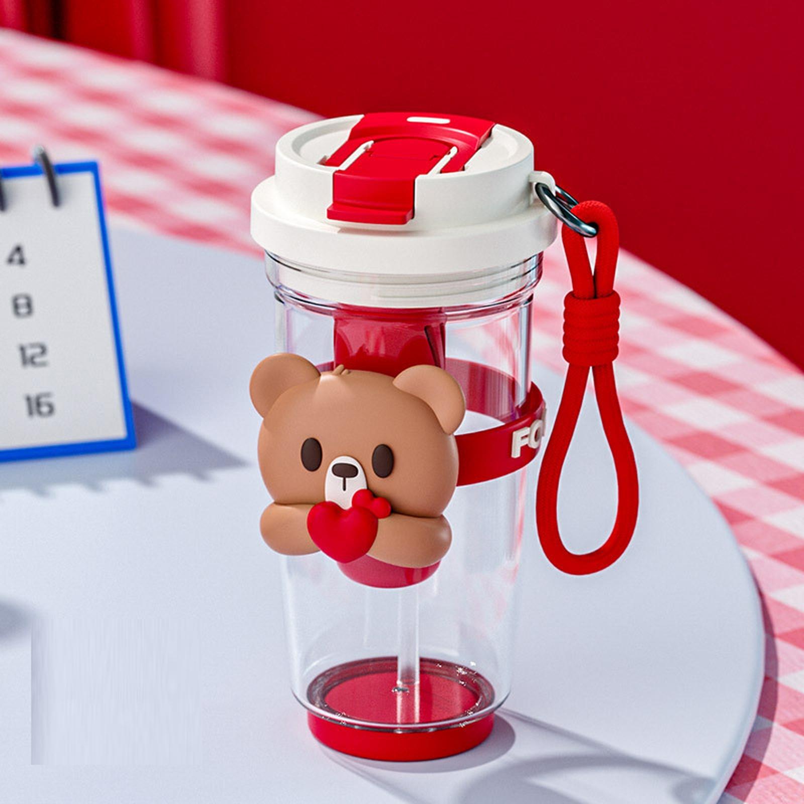 

Water Bottle 20.3oz Hugging Bear Coffee Mug with Straw and Lanyard Cutecore Water Bottles for Women Teen Girls School Work Travel Going Out Supplies one size білий