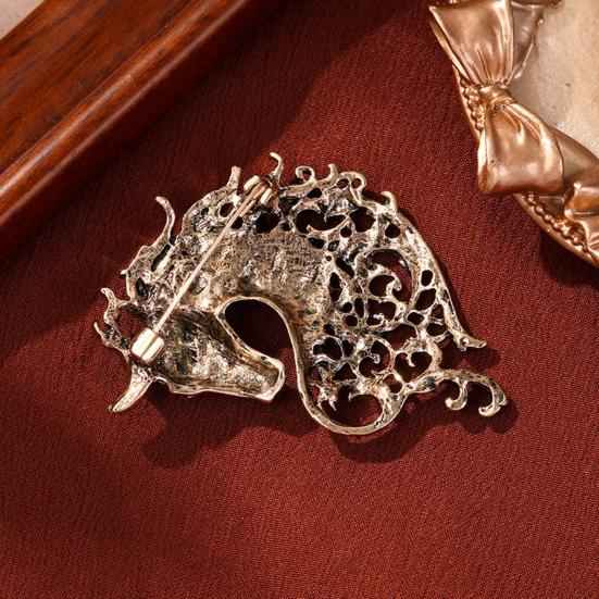 Retro Rhinestone Horse Brooch Pin Women Men Zinc Alloy Horse Head Lapel Pin Animal