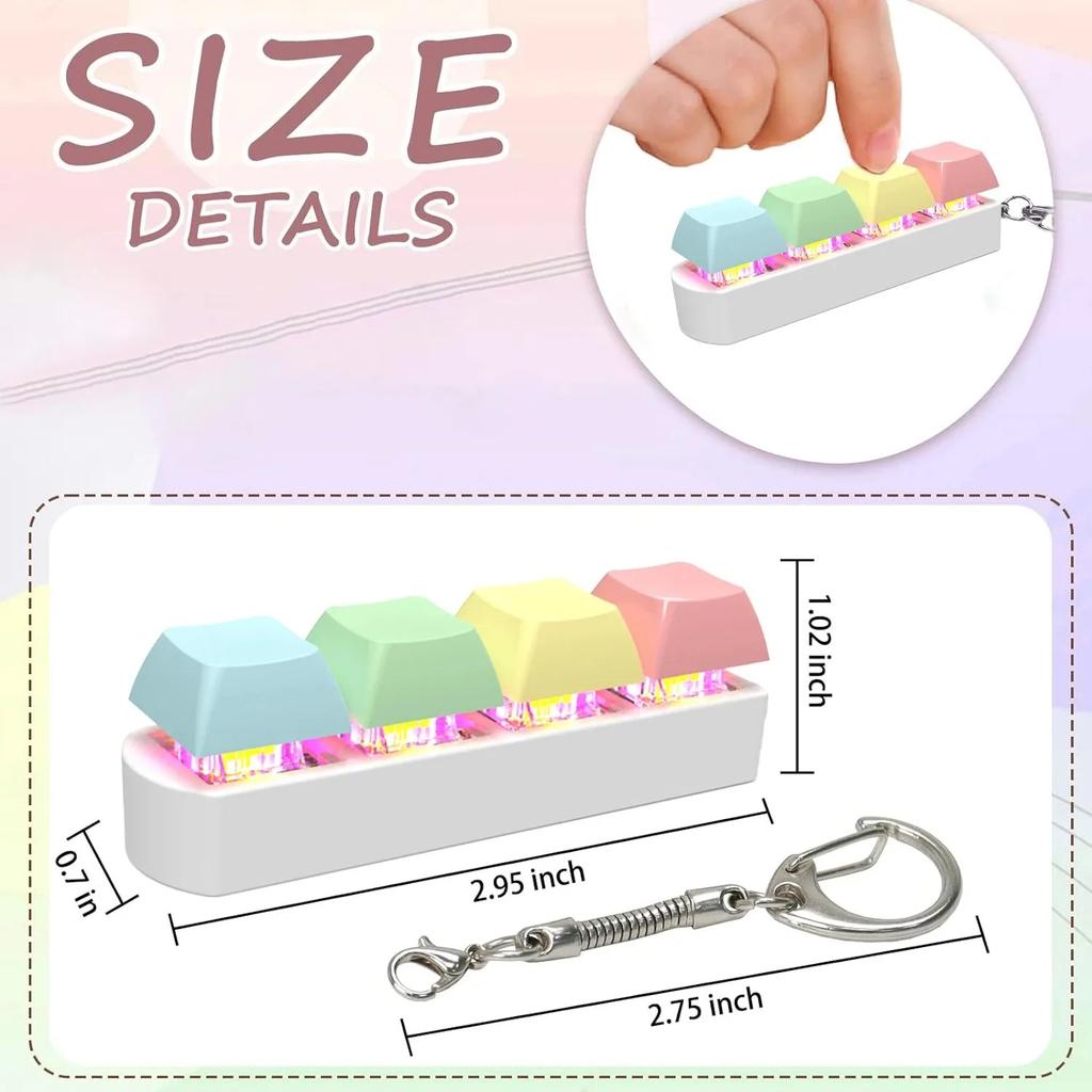 Keyboard Fidget Toy with LED Light - Silent & Loud Switchable Keychain Sensory Toy for Anxiety Relief, Stress, Autism & ADHD