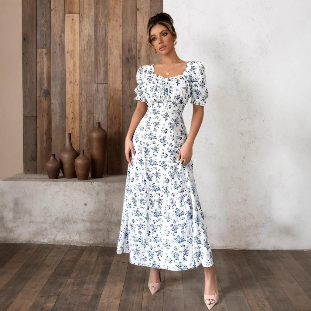 Moda damska Casual V-Neck Spódnica midi z nadrukiem i elastyczną talią