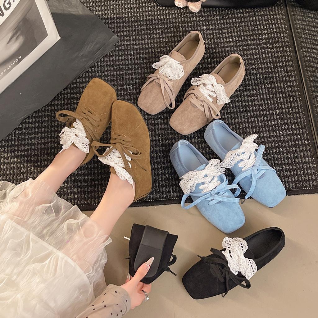 French ballet single shoes women's 2025 new spring and summer lace-up casual moral training college style flat-soled small leather shoes