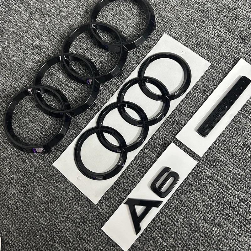 v6 A6 2020-2023 4 Ring logo ABS Black Car Hood Front Bonnet Grill Rear Trunk Emblem Sticker A6 mark Quarrto Emblem6v