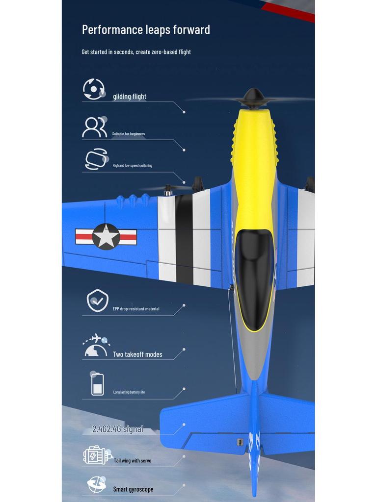 Kaifeng KF602 Remote Control P51D Mustang Fighter 3-Channel Foam Airplane Model