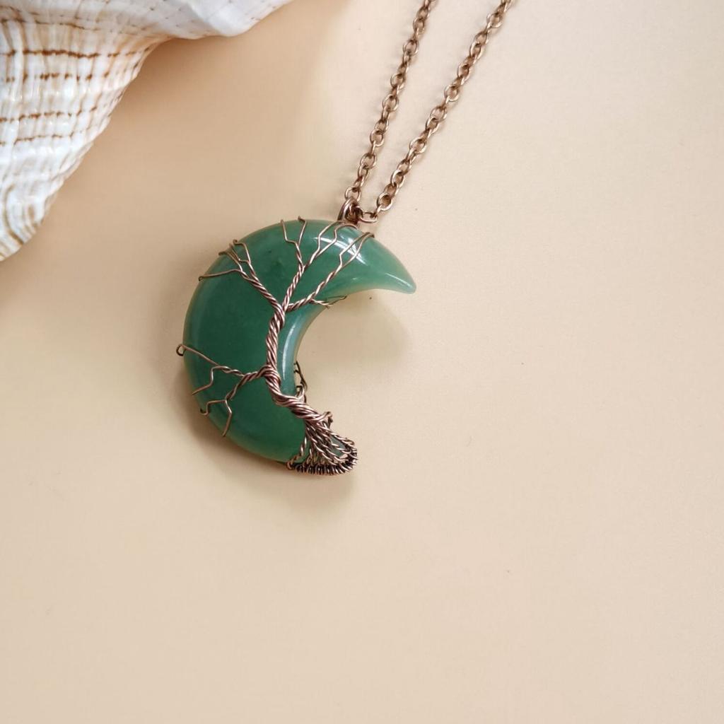 Ancient Red Copper Moon Natural Stone Wrapped Around The Tree Of Life, Necklace, Fortune Tree Necklace N511