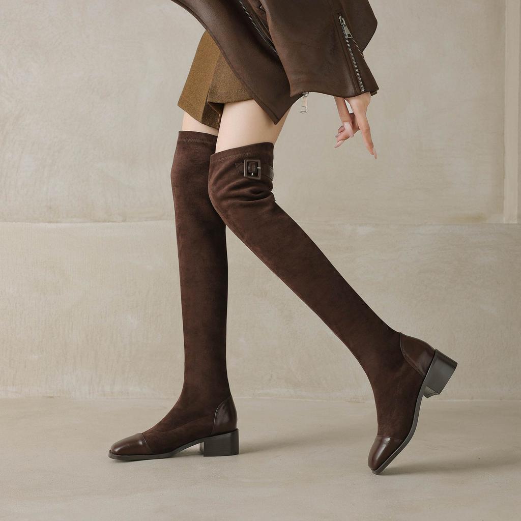 Krazing Pot Flock Autumn Winter Shoes Thick Heels Size 43 Long Boots Black Brown Stretch Over-the-knee Boots