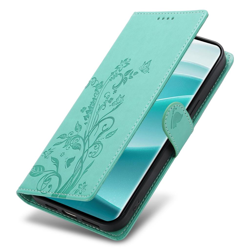 For Xiaomi Redmi Note 14 4G (163.25mm) Wallet Case Butterfly Floral Imprint PU Leather Phone Cover with Wrist Strap