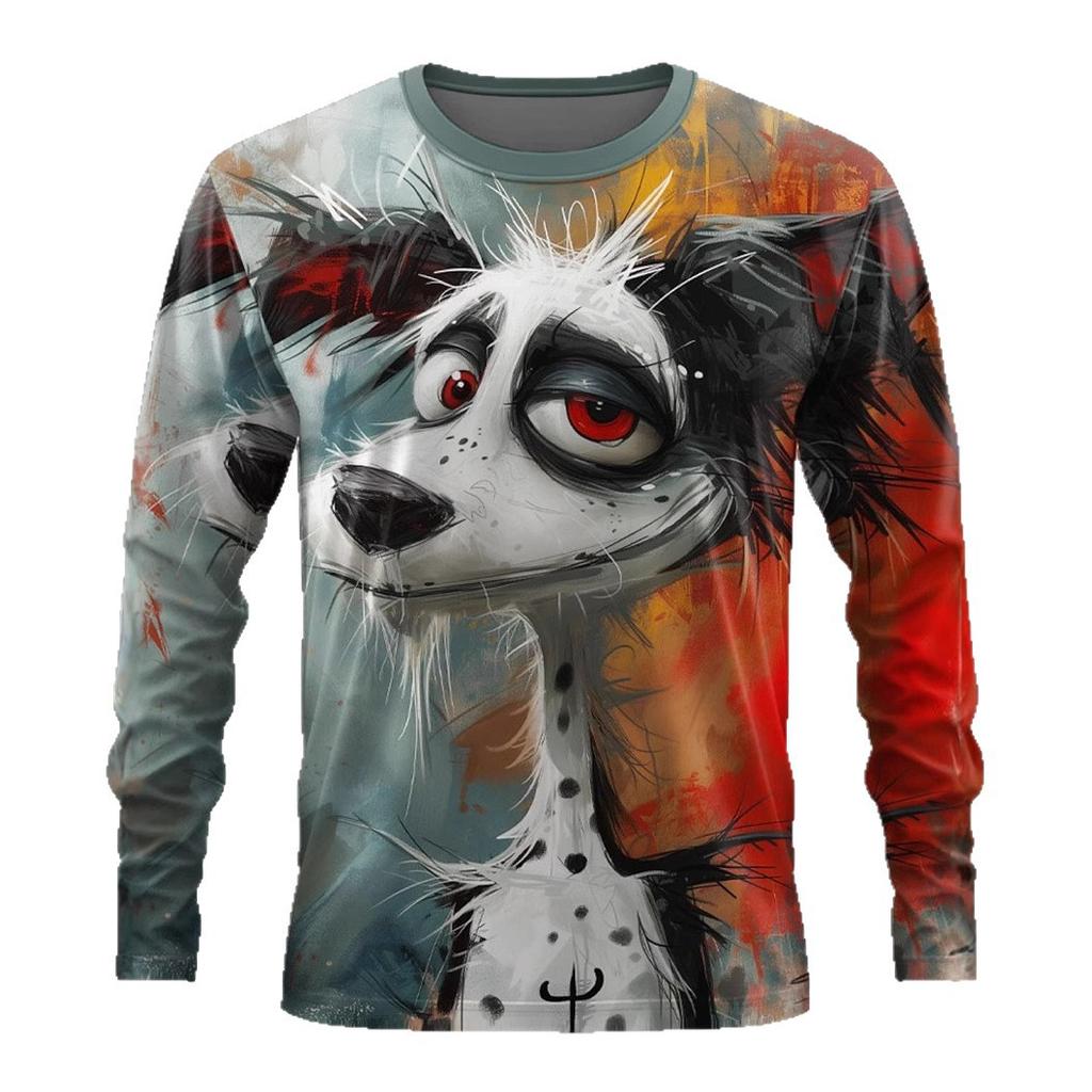 Spring and Autumn Round Neck 3D Cute Animal Printed Top Fashionable Casual Long Sleeved Men's T-shirts