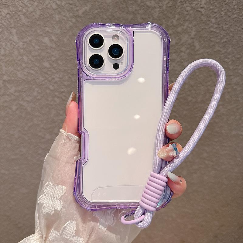 

New Waist Beauty Three-in-One Mobile Phone Case for IP16PROMAX Thin Single Layer 360 Full Coverage with Solid Color Hand Strap For iPhone 16 Pro Max 6.9