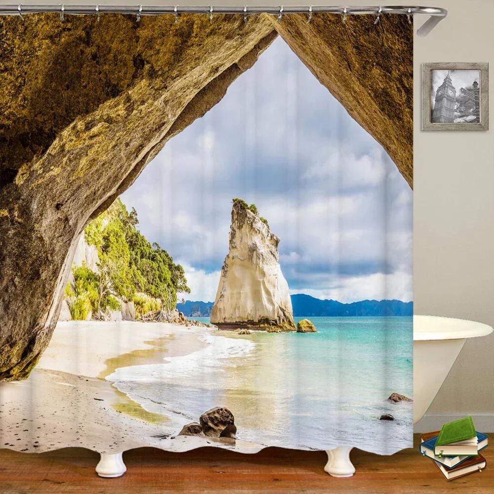 Natur Waldlandschaft Duschvorhänge Badezimmervorhang Stoff Wasserdicht Polyester Landschaft Badevorhang mit Haken