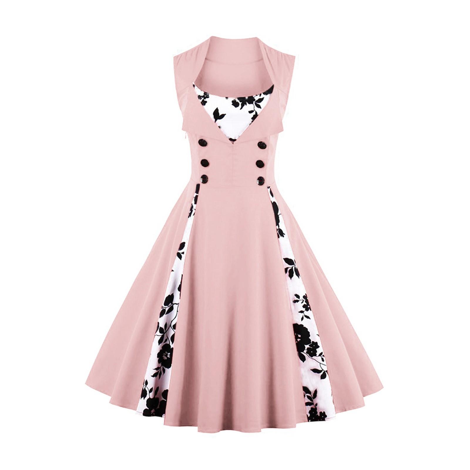 

Женское модное платье Винтажное приталенное платье без рукавов с цветочным принтом S розовый