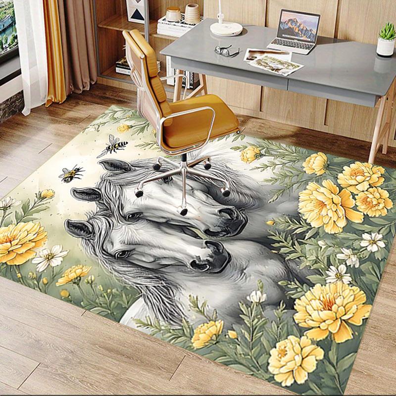 1PC Horses Flowers Non-Slip Floor Carpet Compatible for Office&Living Room&Dining room - Flat-Weave Machine- Soft & Pattern-E240