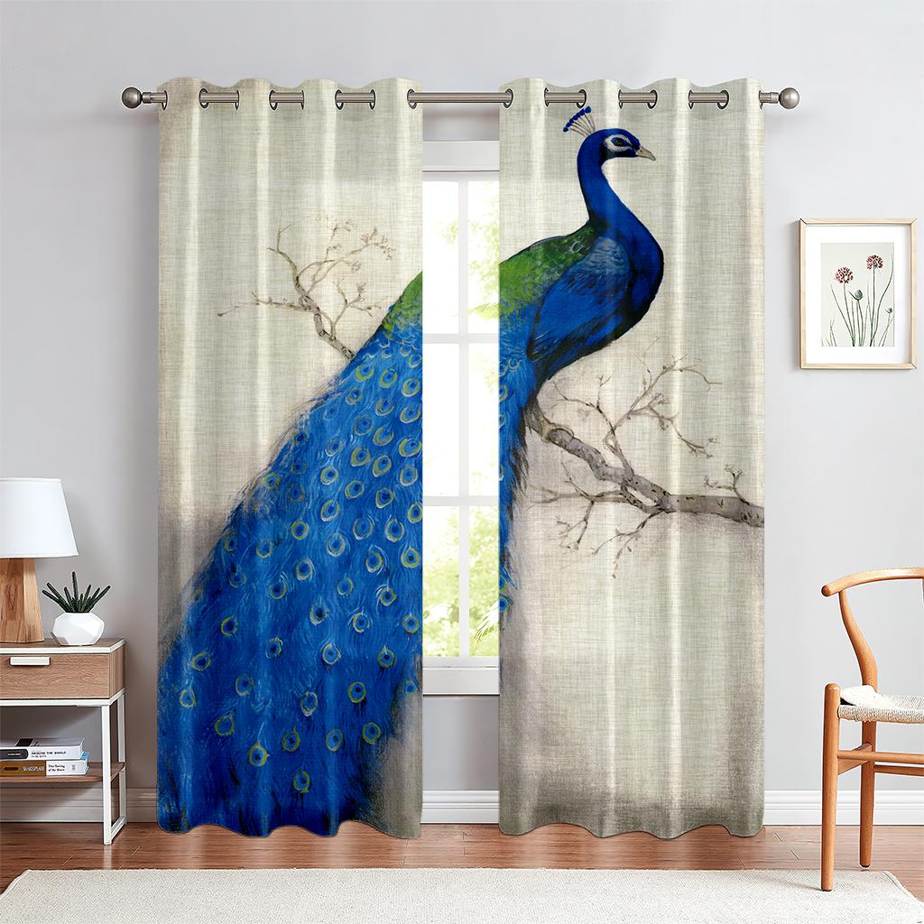 Retro Grüne Pfauenmuster Vorhänge, Chinesischer Stil Dekorative Maßanfertigung Vorhänge, Geeignet für Wohnzimmer, Schlafzimmer und Küche 2 Stück
