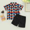 Baby Boy Clothes Toddler Cow Print Short Sleeve Button Down Shirt Elastic Waist Shorts Set 2Pcs Cowboy Outfit