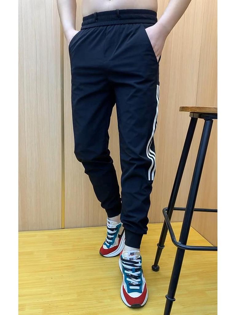 Men's Stylish Ice Silk Quick-Dry Harem Pants - Spliced, Fashionable, Versatile, and Trendy for Spring and Summer.