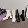 Small Short Boots Women's Waterproof Table High Heels Small Man Heightening Autumn and Winter Soft-faced White Boots Platform Shoes Women