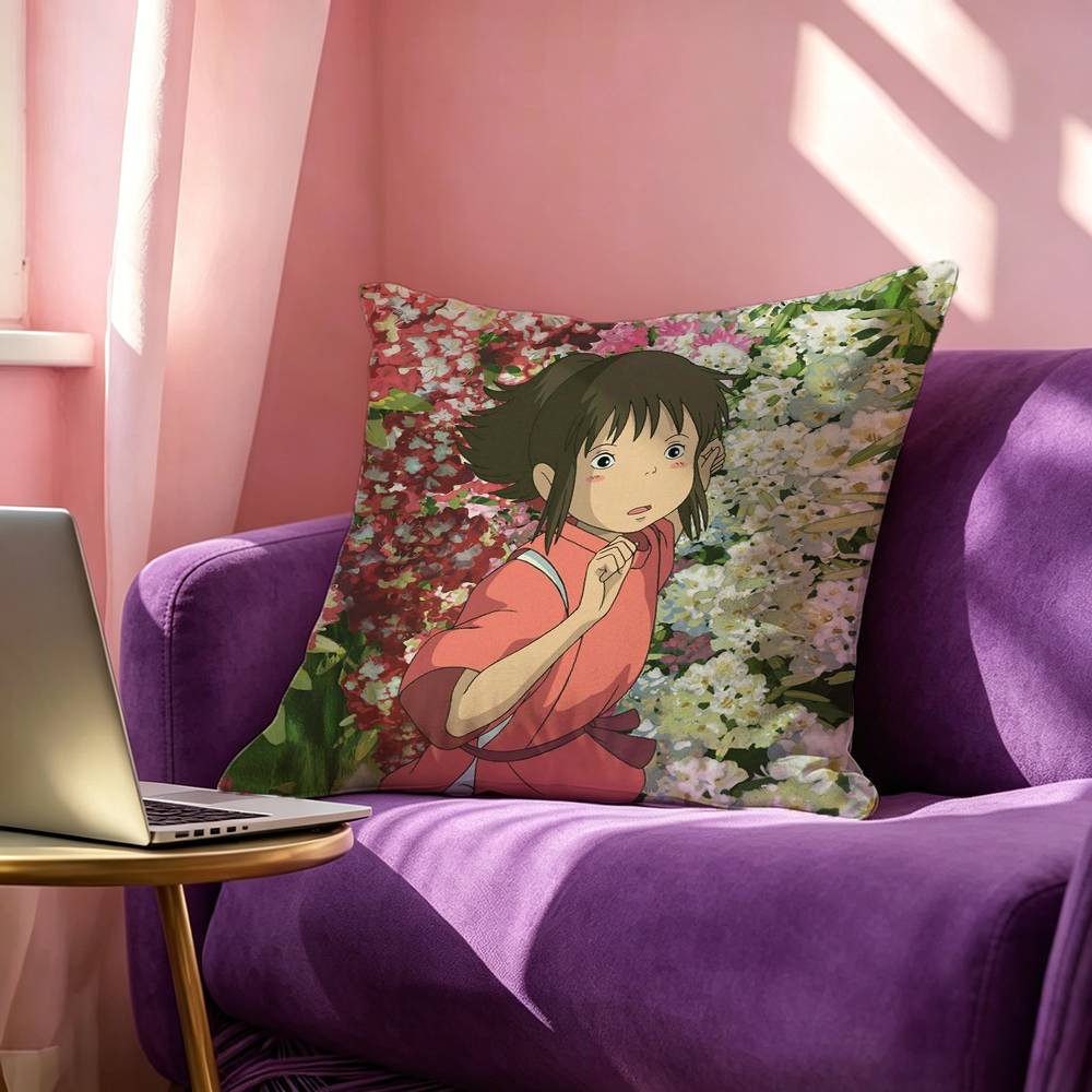 SSpirited AAway Movie Square DoubleSided Printed Pillow Case Bedroom Bedside Pillow Sofa Cushion Cover