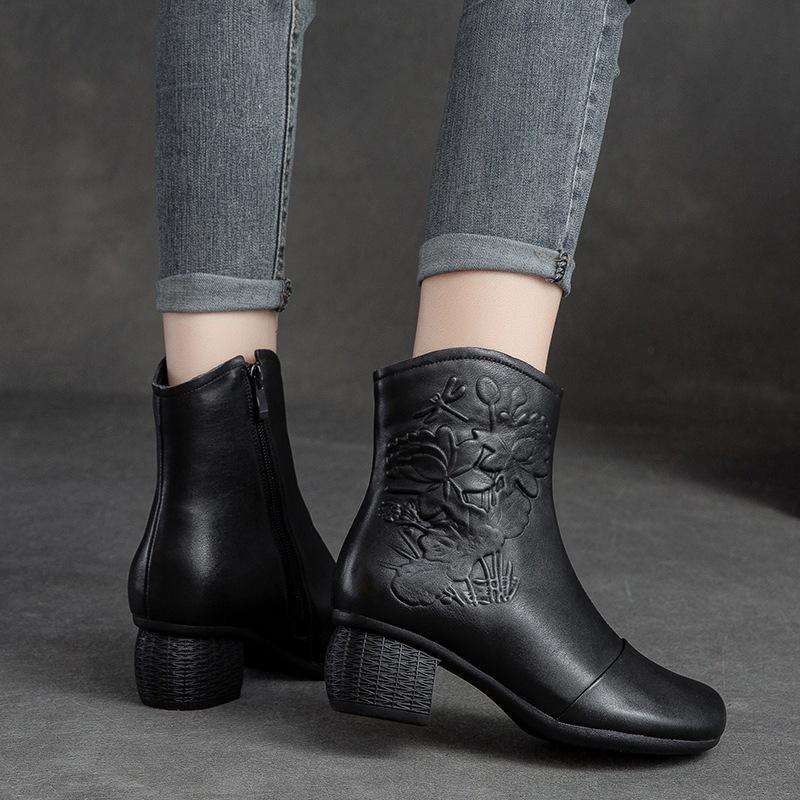 Fashion GKTINOO Women Boots 2024 New Woman Short Boots Round Toe Genuine Leather Autumn/Winter Shoes Square Heels Female Footware