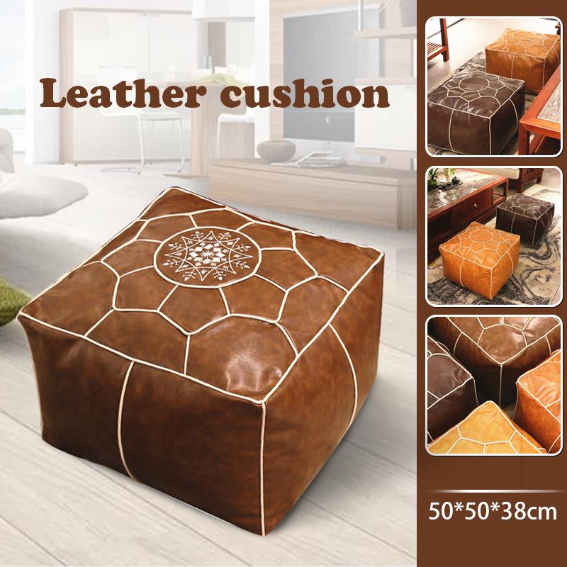 Marokkanische quadratische PU-Kunstleder Hockerbezüge Ungefüllte bestickte Pouf-Kissenbezüge Schlafzimmer Dekoration Futon-Stuhlbezug Handwerk