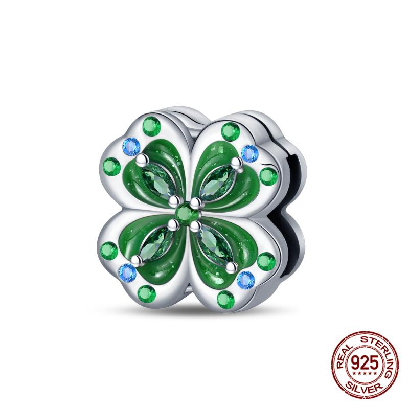 Original 100% 925 Silver Lucky Clover Patron Saint Flat Bead Fit Original Flat Bracelet DIY Jewelry Making Women's Gift