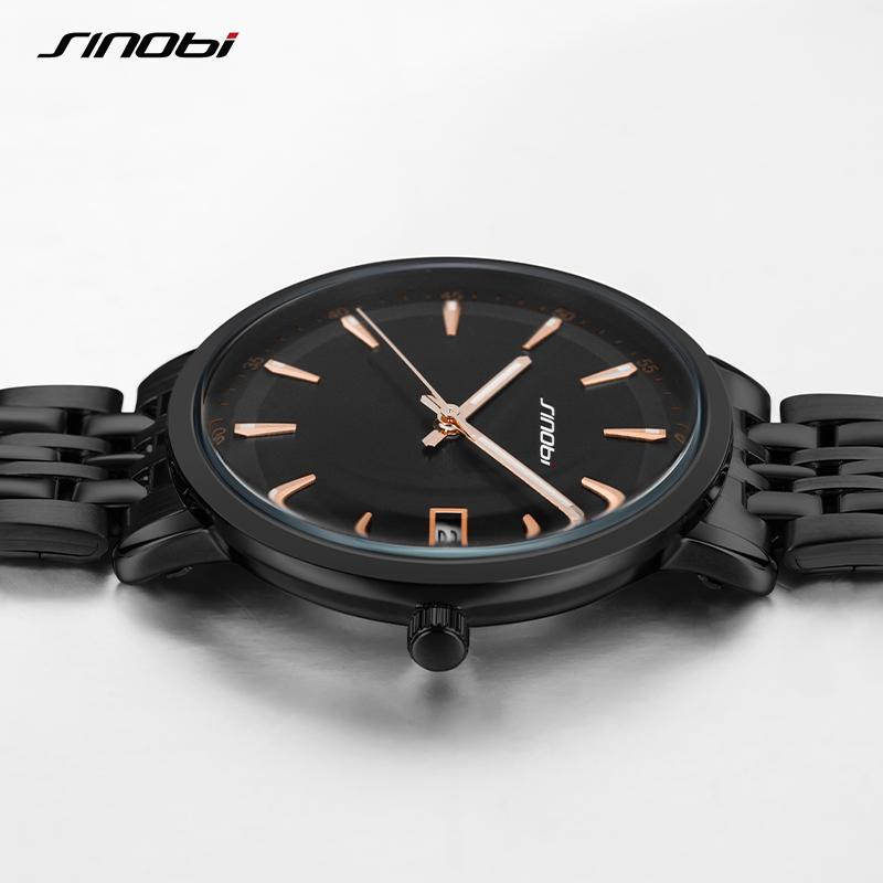 SINOBI Brand Business Men's Quartz Watches 38mm Dial Plate Stainless Steel Strap Calendar Date High Quality Men Wristwatch
