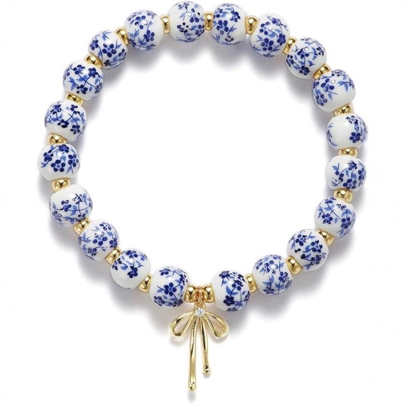 Temperament national style blue and white porcelain round bead fringed necklace, simple and versatile high-end necklace