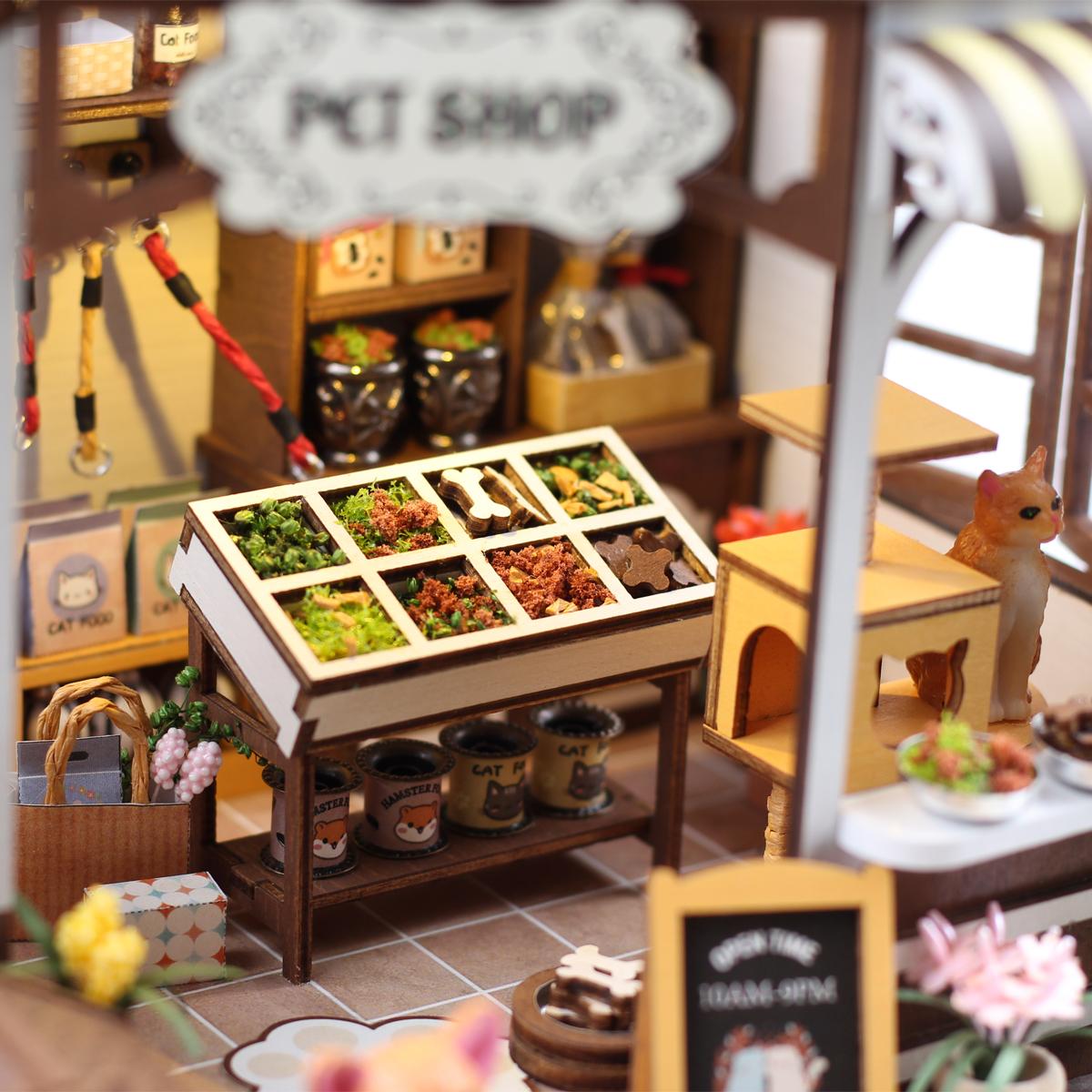 

Зоомагазин со светодиодной подсветкой, сборочная модель, кукольный домик, мини-комплект, игрушка ручной работы, деревянная 3D-головоломка, подарок на день девочки