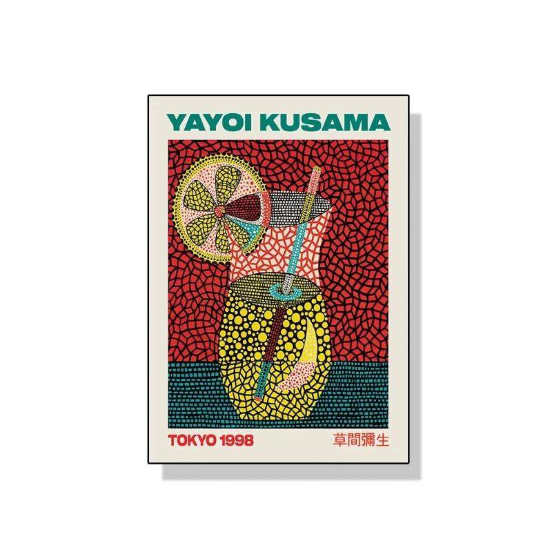 Yayoi Kusama Kunstausstellung Kürbisblume Wandkunst Poster Drucke Abstrakte Leinwandmalerei Bild für Modernes Zimmer Wohnkultur