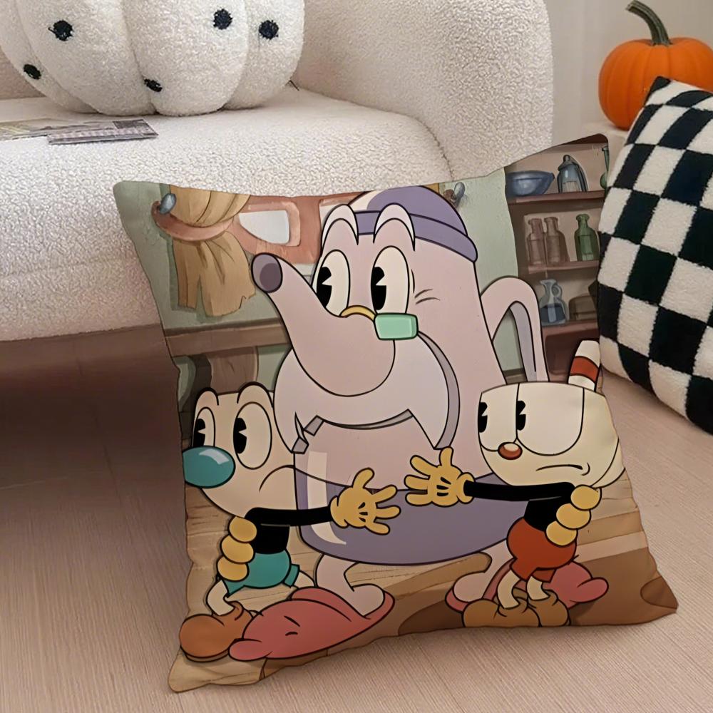 Retro Cartoon American Game CCuphead Cushion Cover Throw Pillow Cover Hidden Button Durable Polyester Chair Cushion