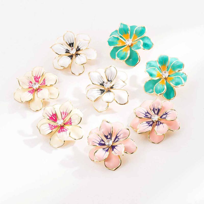 Exaggerated Colorful Drip Oil Large Flower Stud Earrings for Women Bohemia Metal Double-Layer Floral Earrings Holiday Jewelry