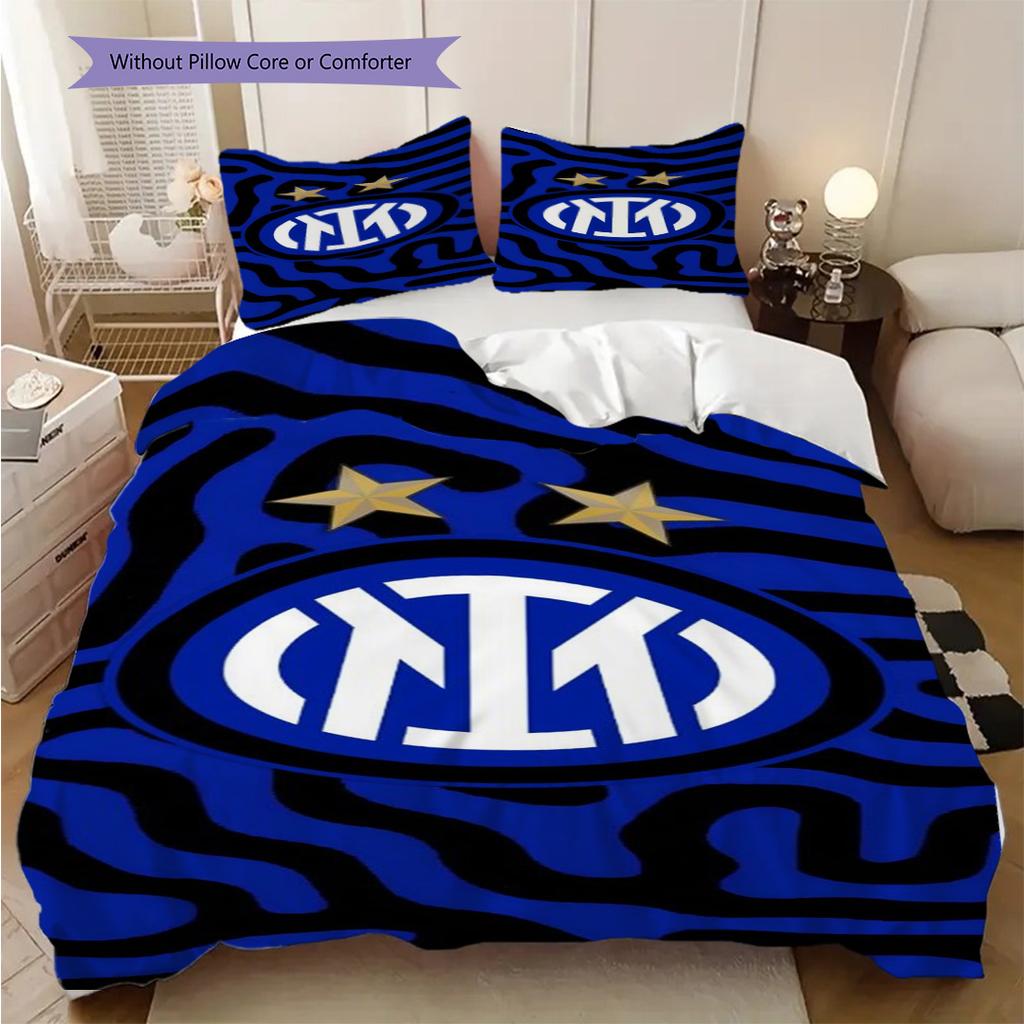 Biancheria da letto con stemma Inter Milan (1 * copripiumino + 2 * federa, senza nucleo) Set biancheria da letto 2D Piatto Regalo di Natale Compleanno Morbido e Confortevole