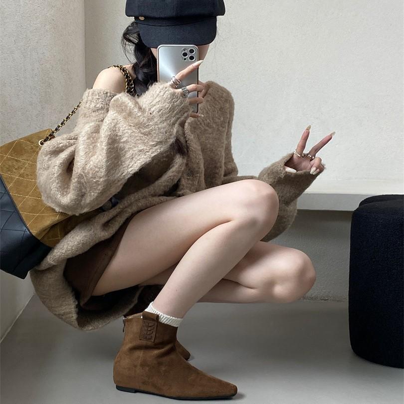 Inner Heightening Short Boots Women's 2025 Autumn and Winter New Suede Medium Boots Retro Thin Boots Small Square Head