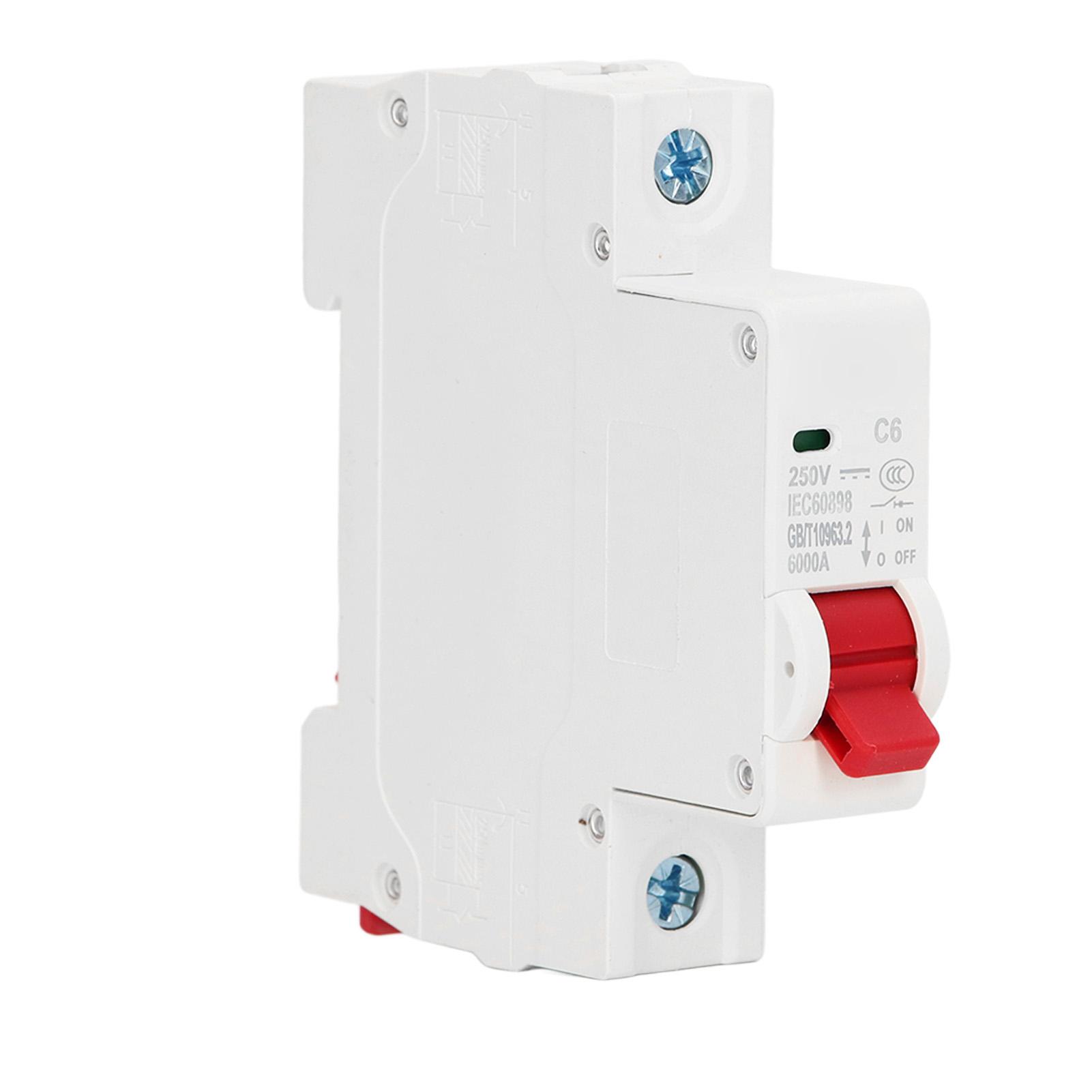 

Circuit Breaker 1P DC 250V MCB 6A DIN Rail Mount Protection Switch 6000A Breaking Capacity